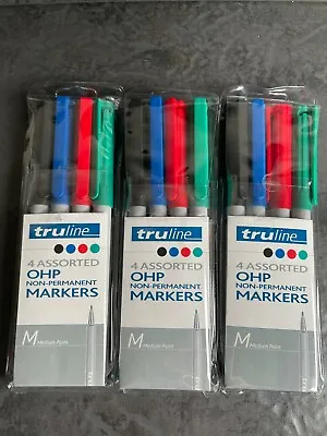 Truline OHP Non Permanent Marker Pens - Pack Of 4 X 10 = 40 Pieces Total • £14.99