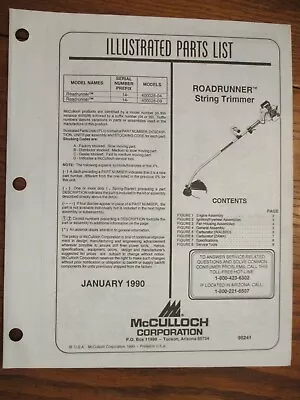 Used Mcculloch  Road Runner String Trimmer Parts List Jan 1990 • $8.65