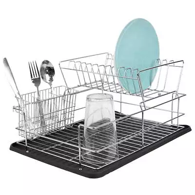 Home Basics Deluxe 2 Tier Dish Rack Black • $26.10