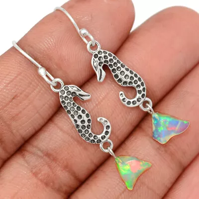 Sea Horse - Natural Ethiopian Opal Rough 925 Silver Earrings Jewelry CE20700 • $14.99