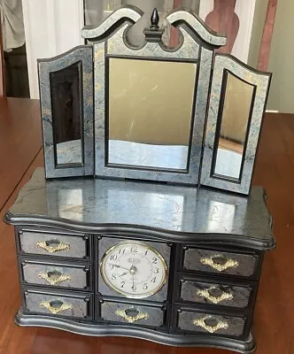 Vintage Clock/Music Box Plastic Jewelry Box Dresser W/7 Drawers & Mirror • $18