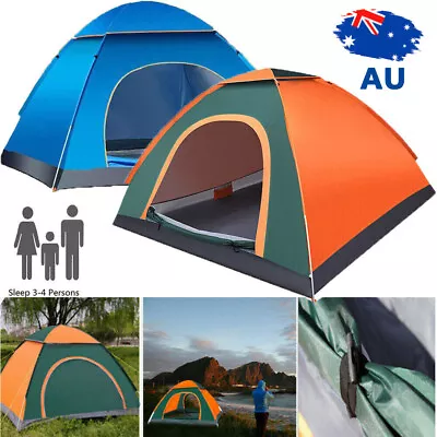 Pop Up Tent Automatic 3-4 Man Person Family Tent Camping Festival Shelter Hiking • $30.89