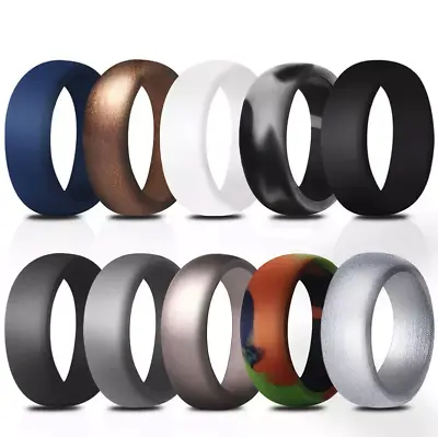 $6.99 • Buy Silicone Rubber Wedding Rounded Band Ring Flexible Comfortable Work Sport 9MM
