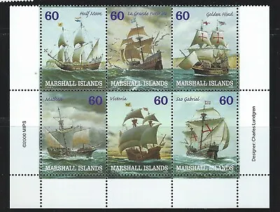 Marshall Islands  Sc 749a-f  Ships  Block Of 6  Half Moon; La Grande Hermine Etc • $6.80