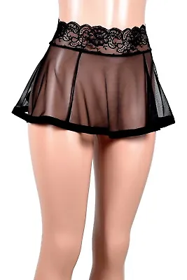 $32 • Buy Black Mesh Mini Skirt XS - 3XL Flared Stretch Lace Sheer Lingerie Plus Size Goth