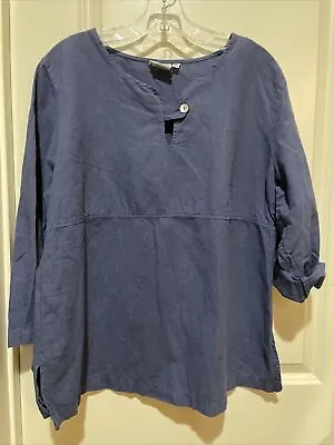 Hot Cotton Marc Ware Tunic Top Periwinkle Blue 100% Linen 3/4 Sleeve Womens XL • $29.99