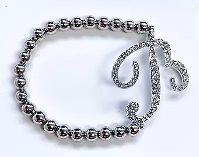 HSN Joan Boyce Silver Tone Crystal Initial  B   Stretchable Beaded Bracelet • $14.99