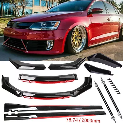 $69.99 • Buy For VW Jetta MK6 Front Bumper Lip Spoiler Body Kit.Side Skirt Glossy Black+red