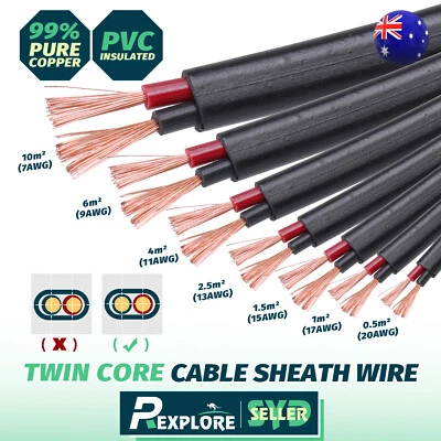 Twin Core Wiring Oxygen Free Cooper Cable Car Solar Speaker Cord Extension Wire • $22.31