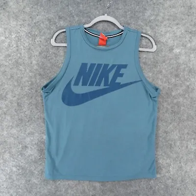 Nike Shirt Mens Medium Sleeveless Blue Tank Muscle W Swoosh Logo VTG 90s • $19.91