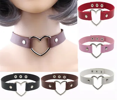 Womens Choker Collar Necklace Heart Ring Leather Charm Gothic Punk Girls UK Stoc • £3.99