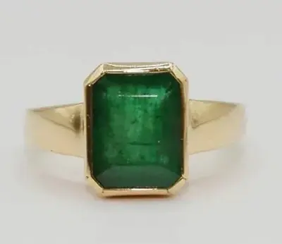 Mens Emerald Ring 14k Yellow Gold Bezel Set Solitaire Ring Genuine Emerald Ring • $1700