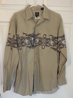 Panhandle Slim Western Shirt Mens Large Pearl Snap Long Sleeve Texas Longhorn • $49.99