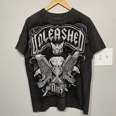 Unleashed US Navy Eagle Graphic Tee Sz M Y2K Affliction Style Goth Grunge • $25