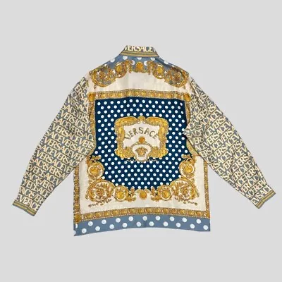 $1575 VERSACE Baroccodile Silk LS Button Up Shirt Gold/Blue 56 US 3XL • $699.99