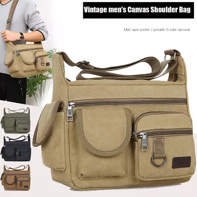 Mens Canvas Bag Cross Body Shoulder Haversack Vintage Satchel Handbag Book Bag • £9.09