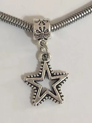 Open Star European ￼Charm Slider Bead Pendant For Snake Bracelets Or Necklaces • $1.25