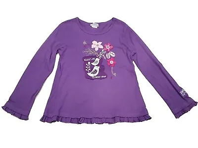 Naartjie Kid Girl Purple Floral Bird Long Sleeve Ruffle Swing Tunic Top XXXL 9 • $9.99