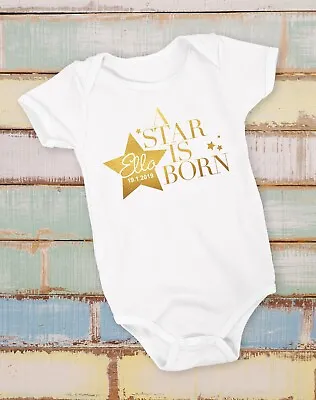 £8.10 • Buy Personalised Baby Vest Unisex Metallic Clothes Grow Bodysuit Star Born Date Name