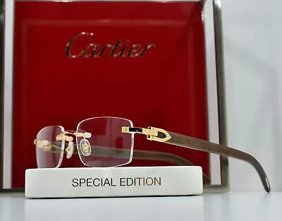 Cartier Decor C Wood And Gold Metal Rimless Ibiza Frame Sunglasses Glasses New • $2199