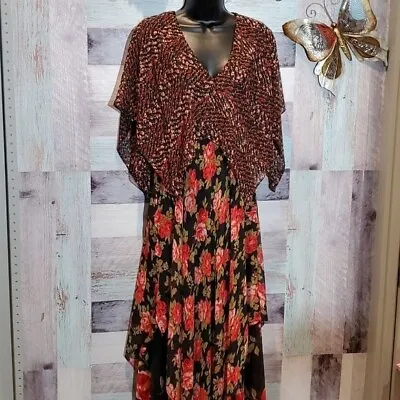 Vicky Tiel Multicolor Floral Tiered Maxi Dress Kimono Shawl Overlay Sz S Boho • $29.50