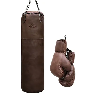 4Ft Boxing Punch Bag Vintage Leather Muay Thai Fitness Training Punching Bags • $219.99