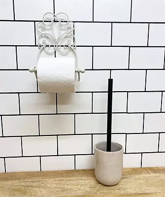 Toilet Brush & Holder Round Natural Stone Effect Bathroom Accessory Home Ceramic • £17.99