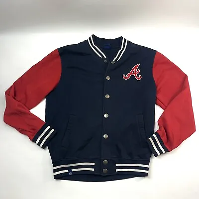 Majestic MLB Atlanta Braves Snap Button Up Baseball Varsity Jacket Men's Size L • $85