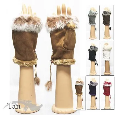 Fashion Winter Soft Rabbit Fur Trim Fingerless Half Cuff Off Gloves • $9.95