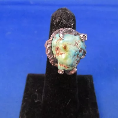 Vintage Handmade Turquoise&teated Silver Ring Size 5.5 • $79.99