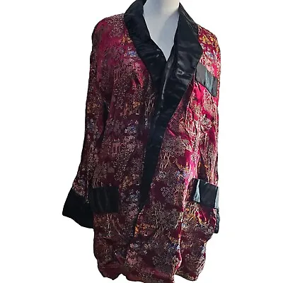 Vintage Chinese Kimono Smoking Jacket Mens Size S Red Satin Mandarin Collar • $84.47