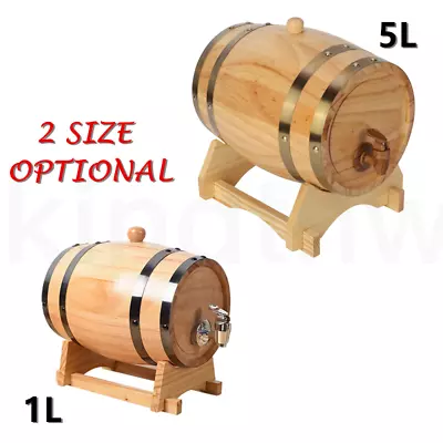 1L/5L Oak Wooden Wine Barrel Whiskey Rum Dispenser Home-Brewed Storage Barrels • £22