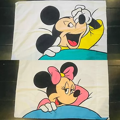 Pair Vintage Disney Mickey & Minnie Mouse Pillowcase Double Sided Standard Sleep • $24.50