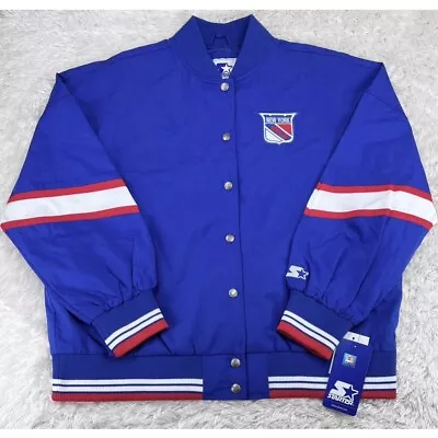 Size XL New Mens Starter New York Rangers NYR Full-Snap NHL Varsity Jacket Blue • $80.96