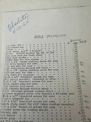 Victor Vending Super V Gumball /Charm 1960’ PRICE LIST Chart Memorabilia • $14.90