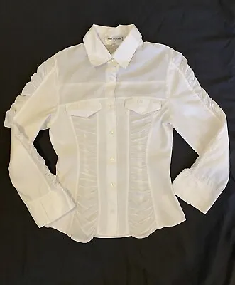 £78.98 • Buy Anne Fontaine Size 0 Blouse White Cotton Voile Fitted Top Shirt Ruched Sleeves