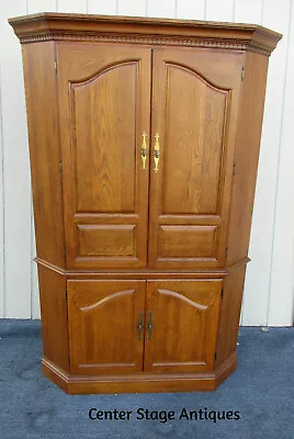 62857 Large  Solid Oak Corner Curio China Cabinet Entertainment Cabinet • $425