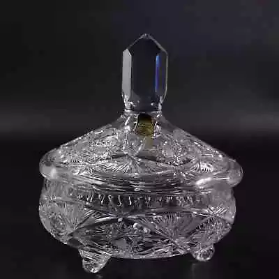Polish Hand Finely Cut Crystal Lidded Candy Dish Vintage Glass Footed • $34.32