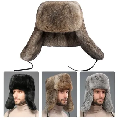Winter Men Thick Ushanka Faux Fur Thermal Russian Cossack Trapper Snow Hat Warm • £15.98