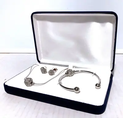 Jewelry Set Made With Swarovski Crystals Necklace Bracelet Earrings Silver Tone • $28.99