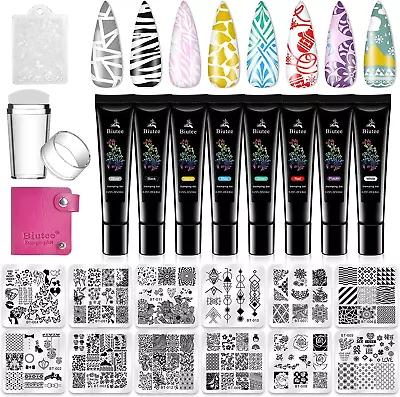 Nail Stamper Kit Nail Art Stamping Plate Kit With 8 Stamping Polish Gel 12 St... • $40.79