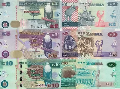 $4.95 • Buy Zambia 3 PCS Set: 2, 5 & 10 Kwacha (2020) - All P-New UNC