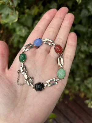 £9.99 • Buy Vintage Scarab Glass Silver Tone Bracelet