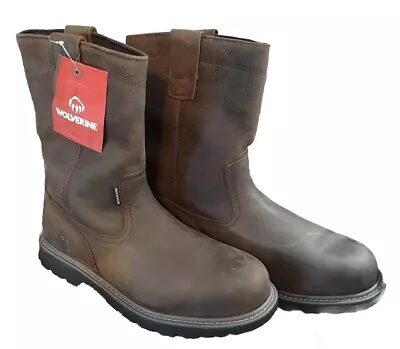 NEW Mens Wolverine FLOORHAND WELLY Brown Leather St Waterproof Boot W10680 SZ 12 • $79.99