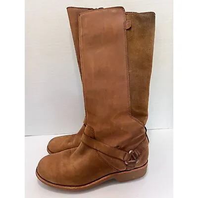 Teva Women's De La Vina Dos Tall Boots Bison Tan Leather Waterproof Size 5.5 • $60