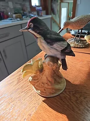 VTG Andrea By Sadek Downy Woodpecker 9386 Figurine W/ Wood Base Mint Condition • $6.99