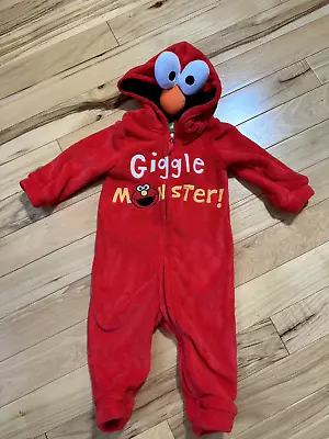 ELMO Hooded One Piece HALLOWEEN Costume Sz 18 Month Infant Unisex Fleece Zip Up • $7.99