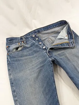 Vtg 90s Levi’s 501xx 34x30 (36x34 Tag) Medium Wash Distressed Mechanic Jeans  • $34.99