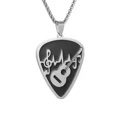 Guitar & Music Notes Pick Shaped Pendant Necklace - Stainless Steel • $11.98