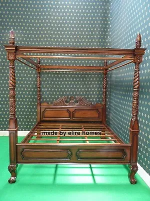 BESPOKE 5'  King Four Poster Mahogany Wooden Queen Anne Chippendale Canopy Bed • $2019.94